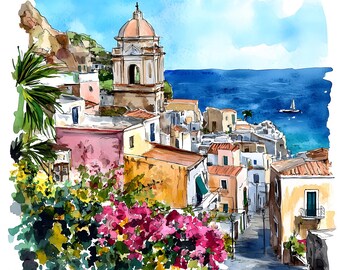 シチリア島 イタリア クリップアート: 水彩旅行イラスト (64 PNG、商用