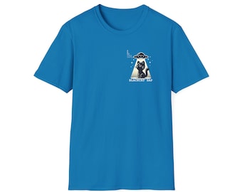 Camiseta OVNI de gato negro - Camiseta con gráfico de ciencia ficción retro - Camiseta con abducción extraterrestre de gato kawaii - Regalo único para amantes de los gatos y entusiastas de los ovnis