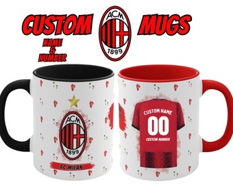 AC Milan Customizable Mug With Jersey Name and Number Accent, 11oz cup