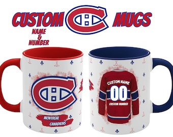 Montreal Canadians Mug With Customizable Jersey Name and Number Accent, 11oz Cup