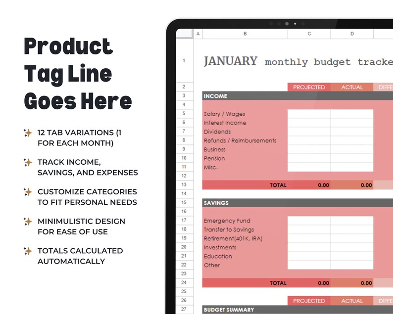 Monthly Budget Tracker Digital Download, Google Sheets Financial ...