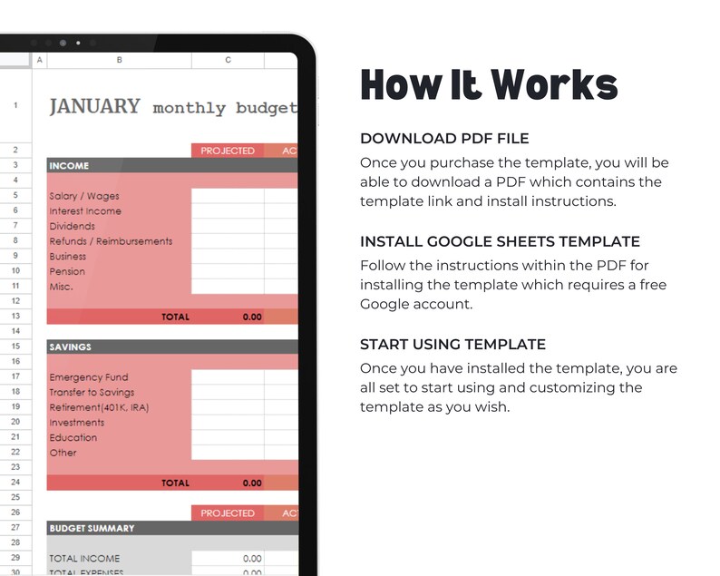 Monthly Budget Tracker Digital Download, Google Sheets Financial ...