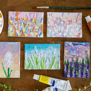 Assortiment de mini-peintures florales abstraites - Peintures acryliques originales sur carton entoilé