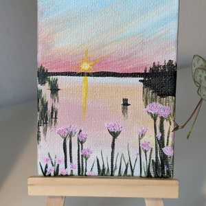 Sunset by the Lake Hand-Painted Art for Unique Gifts and Decor image 1