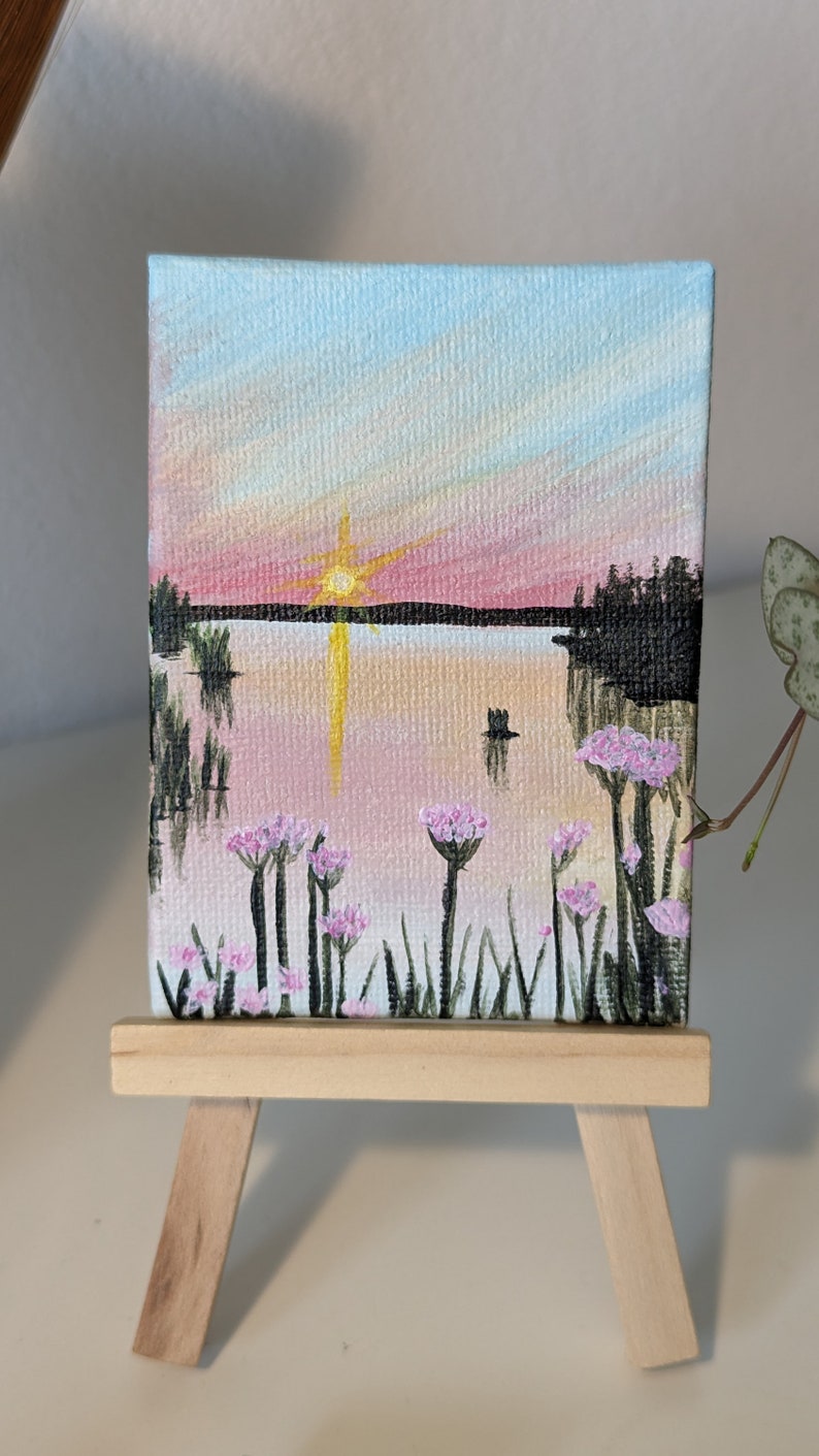Sunset by the Lake Hand-Painted Art for Unique Gifts and Decor image 1