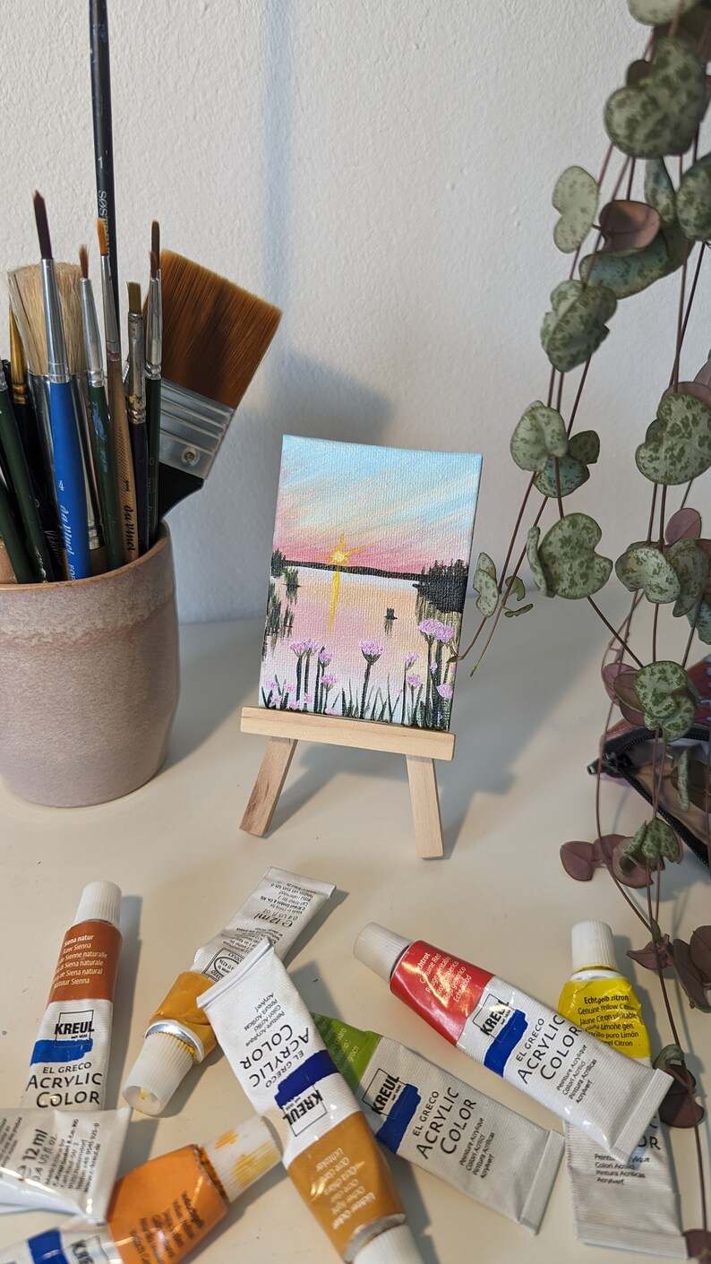 Sunset by the Lake Hand-Painted Art for Unique Gifts and Decor image 2