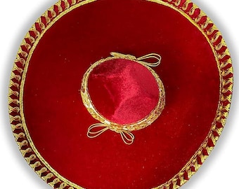 Authentic Mariachi Charro Sombrero - Traditional Mexican Hat with Unique Embroidery, Red with Gold Lace