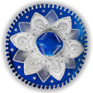 Authentic Mariachi Charro Sombrero - Traditional Mexican Hat with Unique Embroidery, light Blue silver