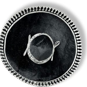 Authentic Mariachi Charro Sombrero - Traditional Mexican Hat with Unique Embroidery, Ebony with Silver Lace