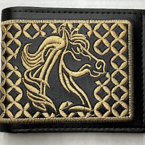 Portefeuille cheval brodé en or mexicain pour homme
