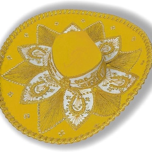 Authentic Mariachi Charro Sombrero - Traditional Mexican Hat with Unique Embroidery, Yellow and Gold