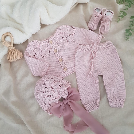 Tenue pour le retour a la maison bebe fille vetements bebe en coton bio vetements bebe en tricot cadeau nouveau ne cadeau baby shower cadeau bebe fille Etsy France
