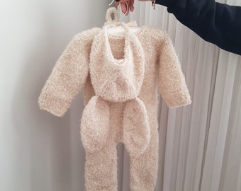 Ensemble barboteuse nouveau-né, ensemble bébé lapin, tenue de lapin de Pâques, bonnet de lapin, ensemble tricoté de lapin angora bébé, accessoires de photographie