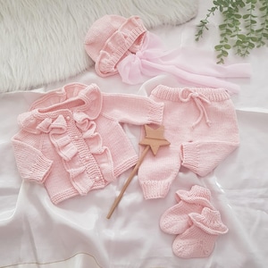 Coming Home Baby Girl Outfit, Ruffled Baby Girl Outfit Set, Organic Baby Clothing Outfits, Knitted Baby Clothes, New Baby Gift