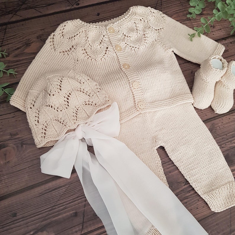 Newborn Baby Homecoming Outfit, Knitted Baby Outfit, Unisex Baby Clothes, Organic Baby Clothing, New Baby Gift, Baby Shower Gift image 2