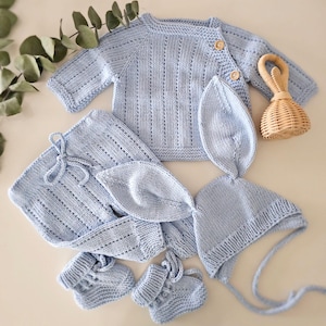 Newborn baby clothes, baby boy coming home outfit, organic baby clothing, knitted baby garments, baby boy attire, baby boy gift