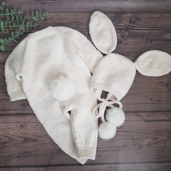 Ensemble barboteuse nouveau-né, ensemble bébé lapin, tenue de lapin de Pâques, bonnet de lapin, ensemble tricoté de lapin angora bébé, accessoires de photographie