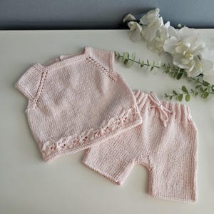 Tenue de retour à la maison pour nouveau-né, vêtements printemps-été, ensemble 2 pièces modèle Erantis, vêtements bébé en tricot, vêtements bio pour bébé, cadeau petite fille