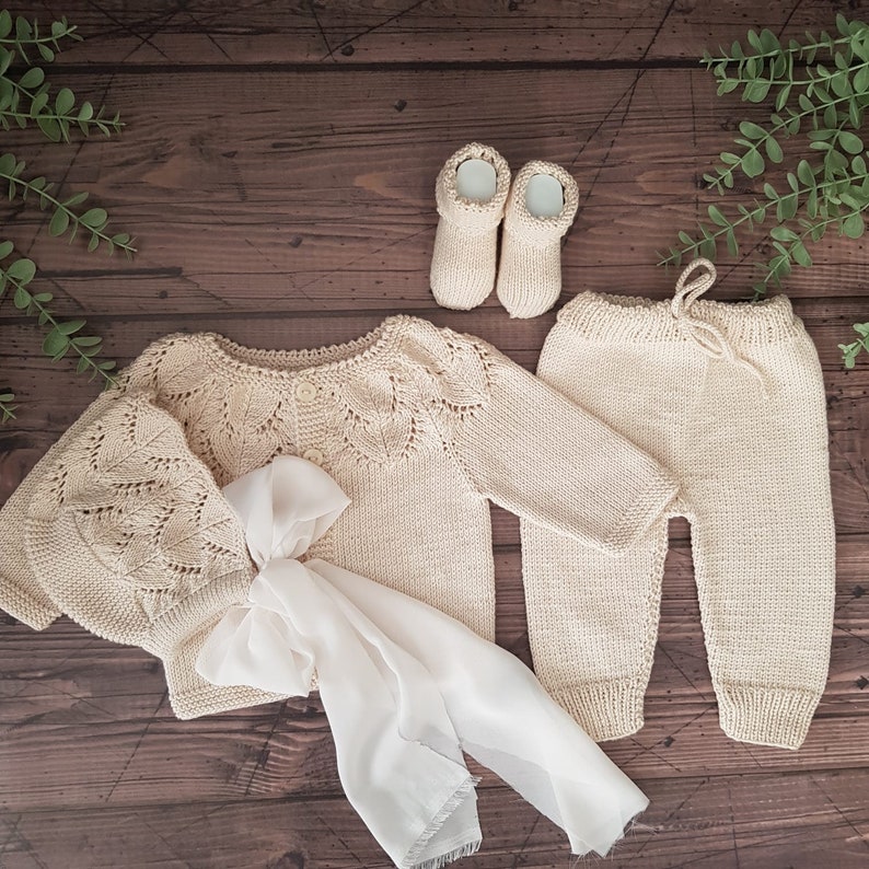 Newborn Baby Homecoming Outfit, Knitted Baby Outfit, Unisex Baby Clothes, Organic Baby Clothing, New Baby Gift, Baby Shower Gift image 8