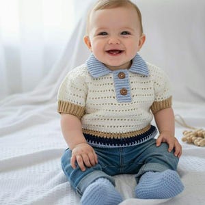 Handgemaakt gehaakt babypoloshirt, katoenen gebreide zomertop