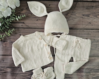 Organic Cotton Knitted Baby Clothes, Newborn Outfit