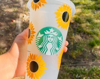 Personalize retro, Sunflower Plastic Cup Name Personalized, march cups, lid and straw, Starbucks, gifts for her, Valentine’s Day, tumblers.