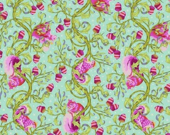 TINY BEAST Oh Nut's- Glimmer Fabric by Tula Pink - Squirrel & Acorn Cotton Quilt Fabric – Aqua Pink Neon --Free Spirit--Out-of-Print Fabric