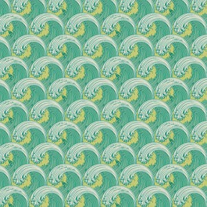 Zuma by Tula Pink- PWTP122 Sea Glass Fabric, White Caps Ocean Wave Print, Green Teal Coastal Cotton, FreeSpirit, Out-of-Print--RAREFIND!