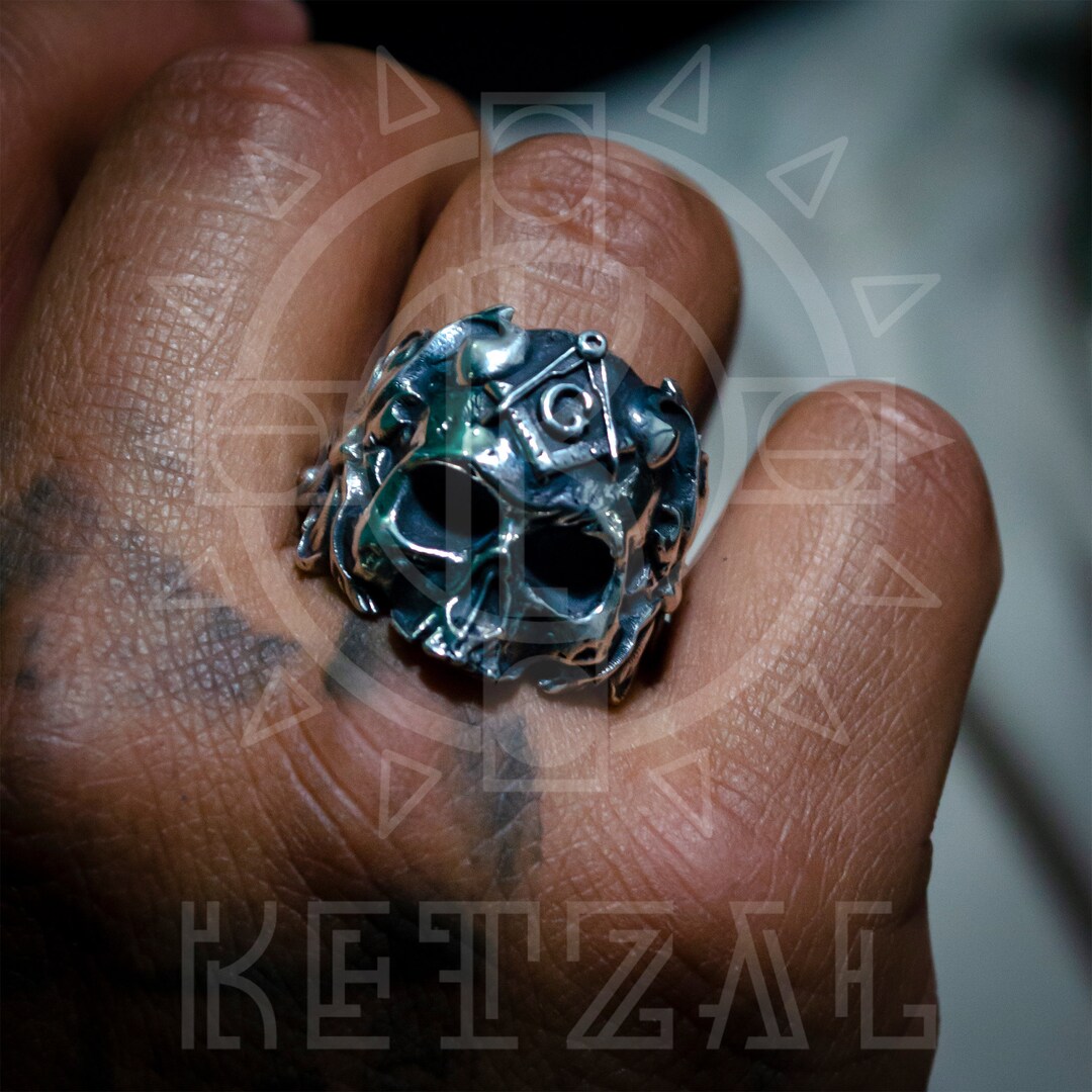 Masonic Dead Ring, Catrina Ring, Death Skull Ring, Masonic Silver Ring