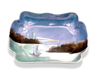 Vintage Noritake 1930s lustreware lighthouse trinket dish giftware