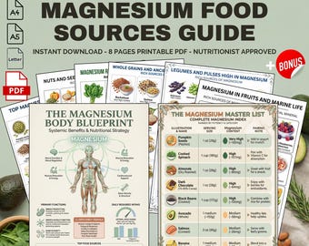 Magnesium Food Sources Guide - Printable Nutrition Food Chart for Diet and Health