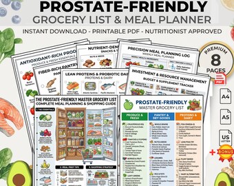 Prostate-Friendly Grocery List | Printable Meal Planner PDF Shopping Guide Men Health Nutrition Diet