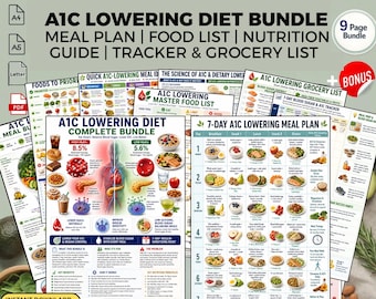 Kit dietetico per abbassare l'emoglobina glicata (A1C) e lista degli alimenti: download in PDF stampabile per la glicemia.