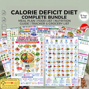 Calorie Deficit Diet Bundle, 7-Day Meal Plan, Food List, Grocery Checklist, Tracker (PDF)