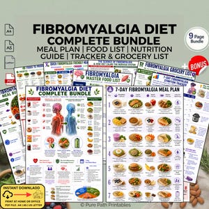 Fibromyalgia Diet Meal Plan Bundle Printable PDF | Food List & Grocery Checklist | Pain Relief Nutrition Guide | Wellness Download