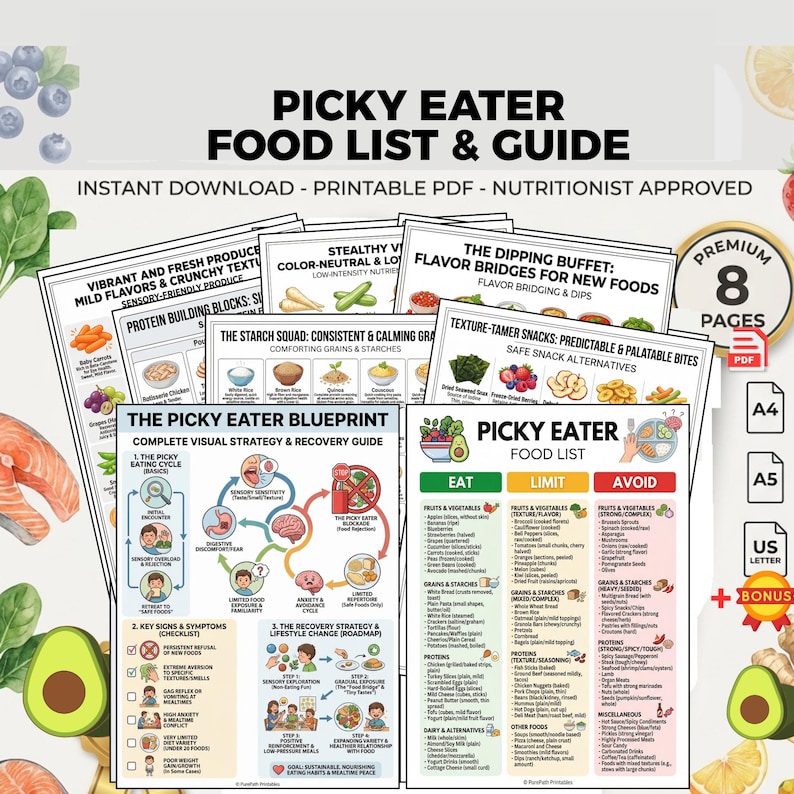 Picky Eater Food List PDF: Kids Sensory Grocery Tracker | Eat Limit ...
