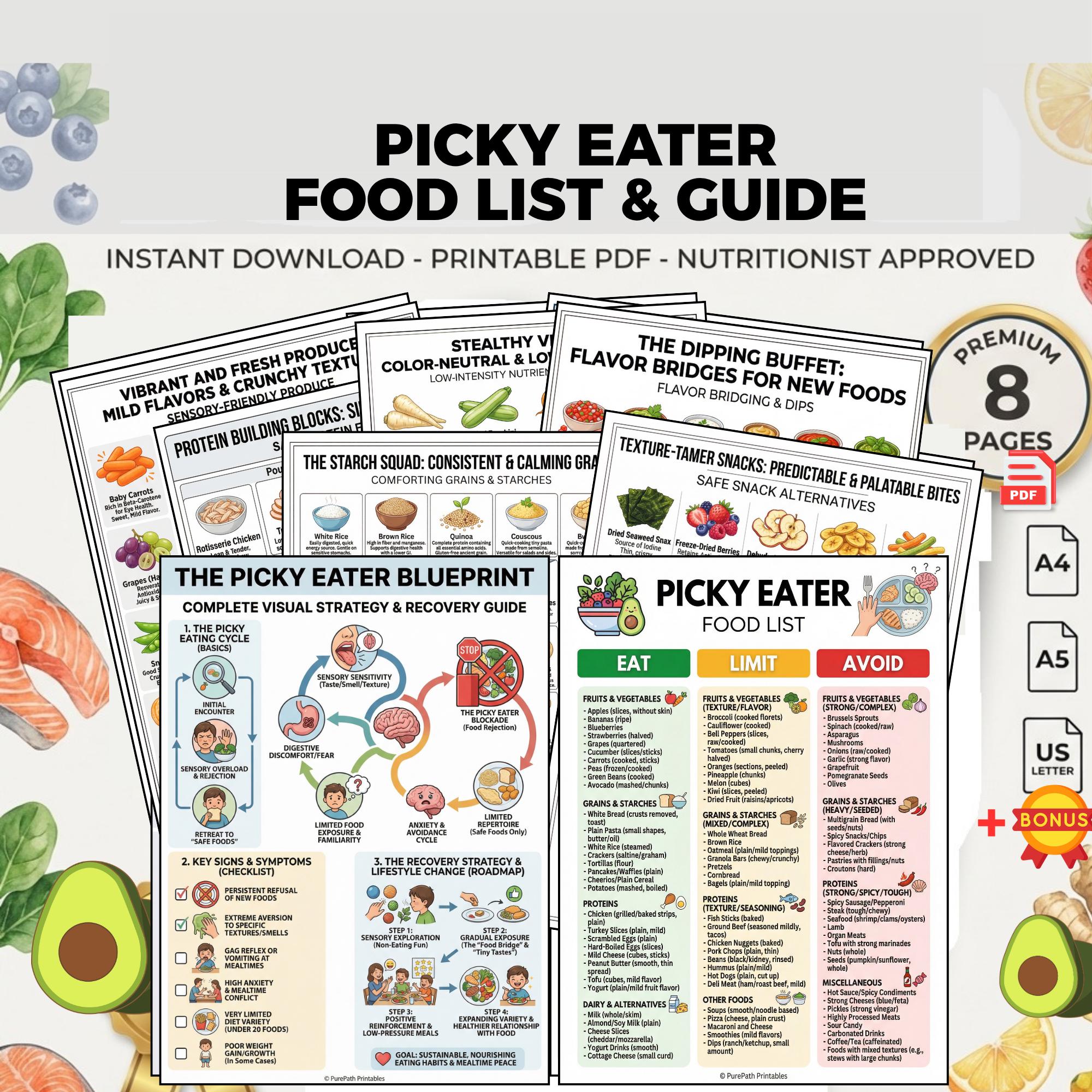 Picky Eater Food List PDF: Kids Sensory Grocery Tracker | Eat Limit ...