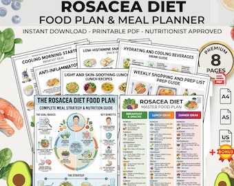 Rosacea Diet Food Plan: Anti-Inflammatory Meal Prep PDF | Skin Health Guide (Weekly Planner)