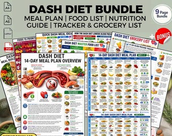 DASH Diet Meal Plan + Food List: Blood Pressure Heart Health Nutrition Guide Printable PDF