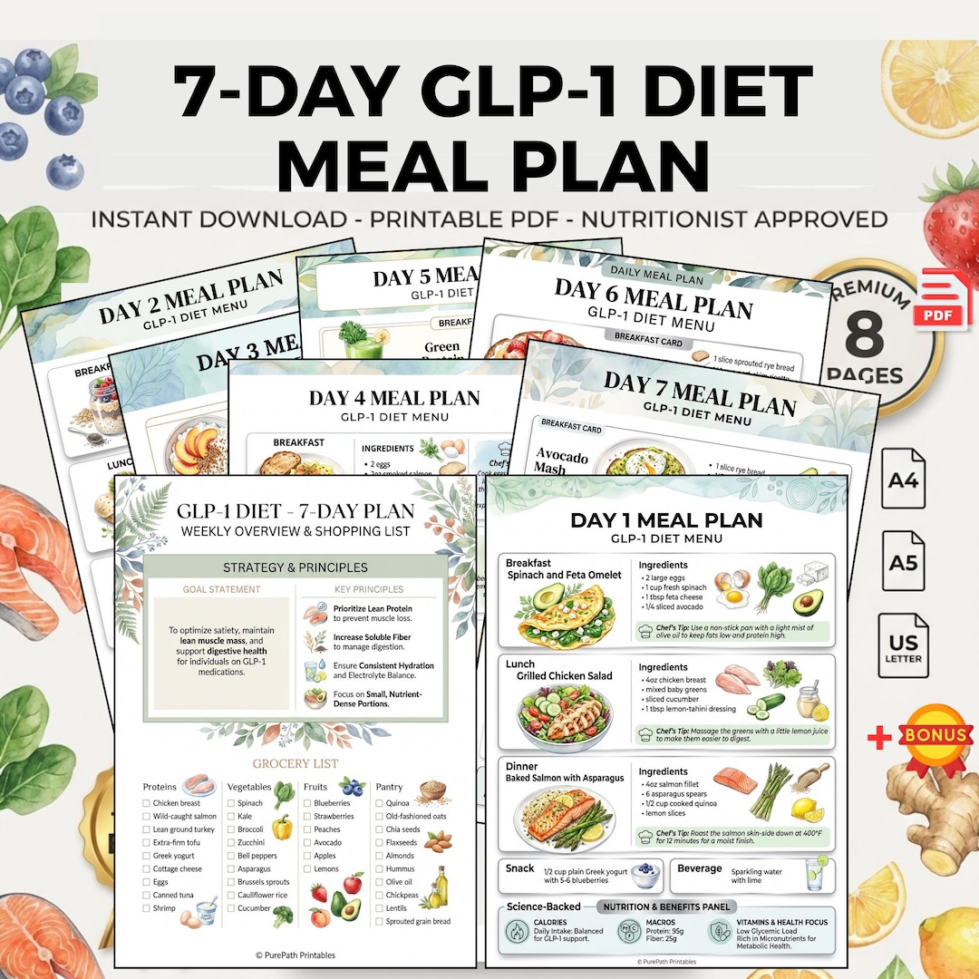 glp 1 meal plan pdf 7-day GLP-1 Diet Meal Plan | Weekly Menu Grocery List | Printable Nutrition  Weight Loss Guide