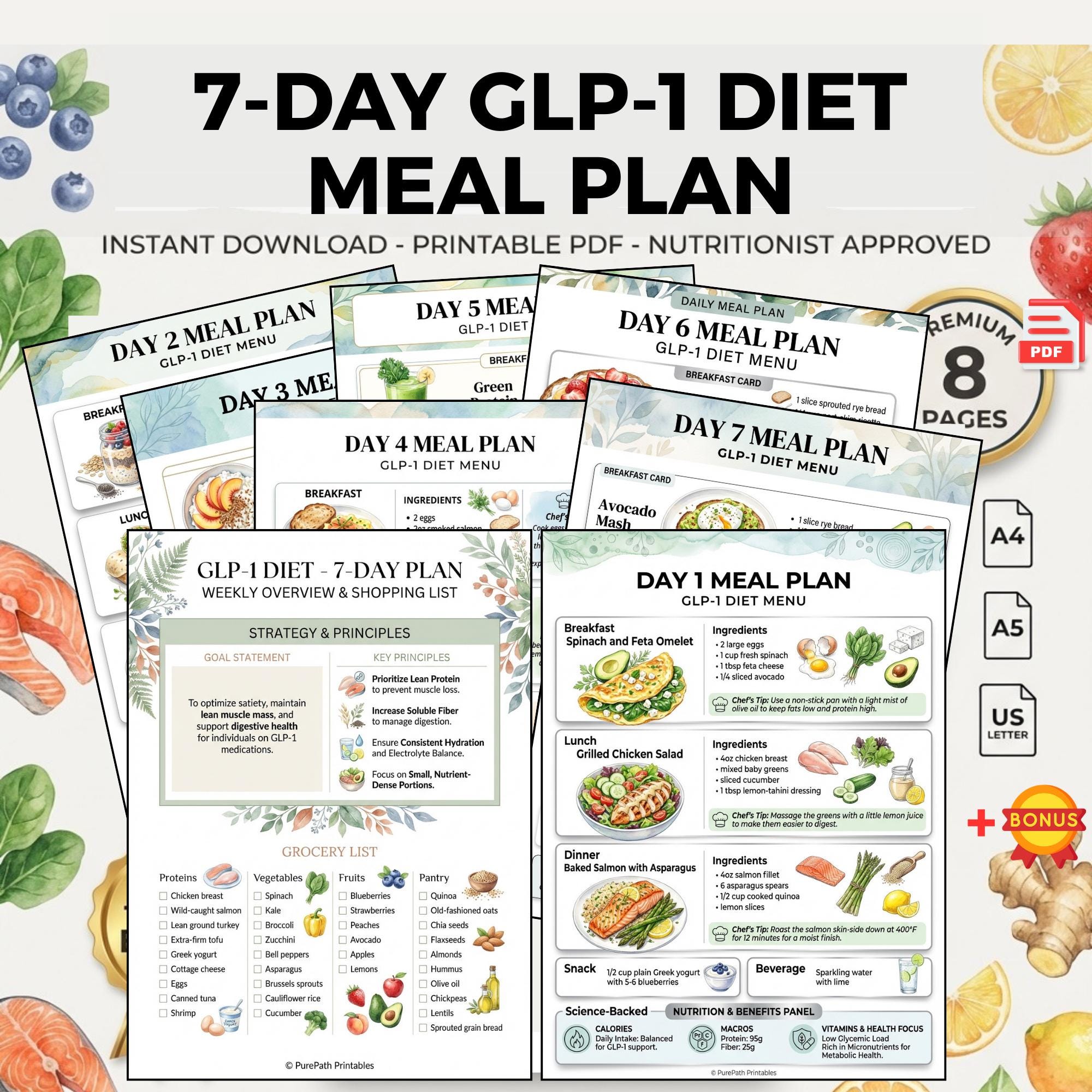 glp 1 diet menu 7-day GLP-1 Diet Meal Plan | Weekly Menu Grocery List | Printable Nutrition  Weight Loss Guide