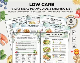7-Day Low Carb Meal Plan & Grocery List (Printable PDF)