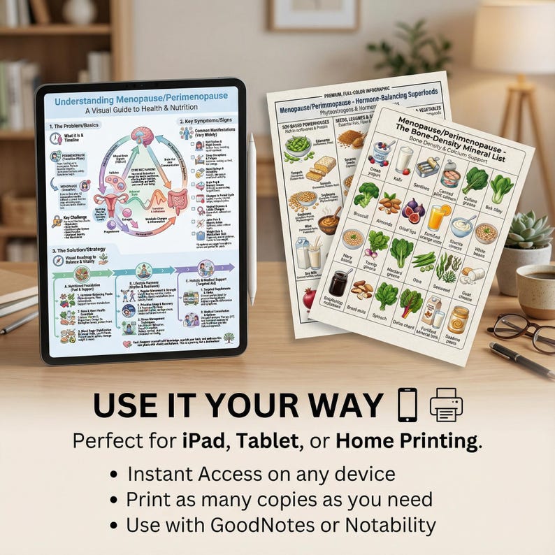 Menopause & Perimenopause Food List Printable Nutrition Chart Hormone Balance Diet Guide Phytoestrogen Infographic PDF Visual Poster