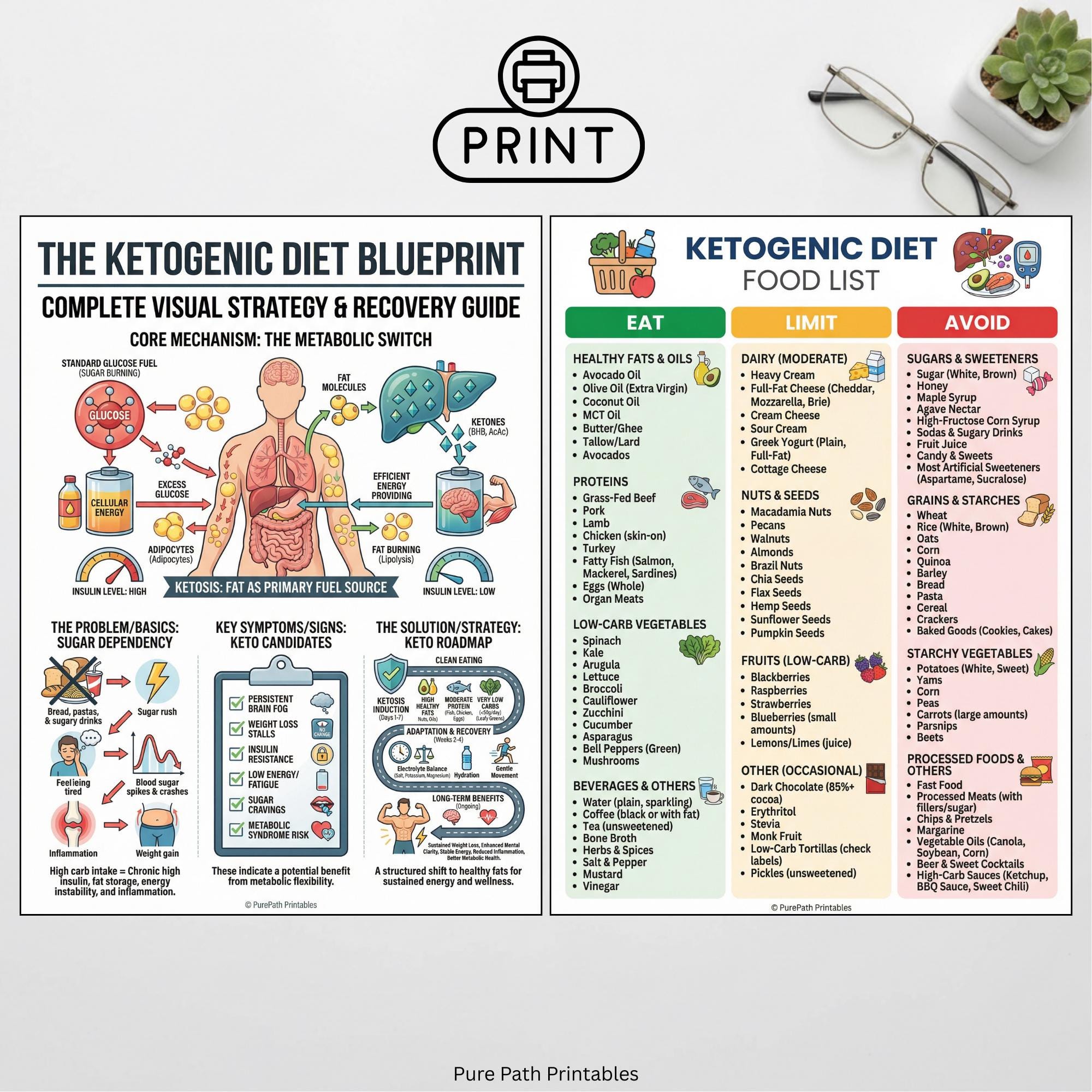 Ketogenic Diet Food List Printable PDF | Keto Food List Chart | Low ...