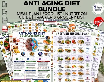 Anti Aging Diet Bundle Meal Plan & Food List: Longevity Support Nutrition Guide PDF