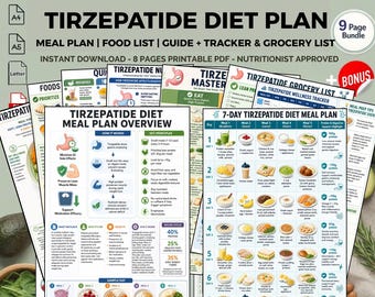 Tirzepatide Diet Meal Plan Printable: High Protein Gentle Meals For GLP-1 Weight Loss PDF