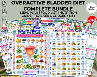 Overactive Bladder Diet PDF, 7-Day Meal Plan, Food List, Grocery Checklist, Tracker & Guide