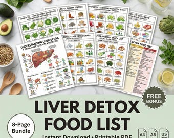 Liver Detox Food List Infographic, Hepatic Cleanse Diet Chart, Detox Pantry Staples, Printable PDF