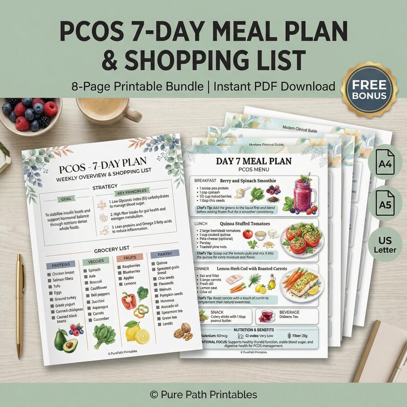 Pcos Menu PCOS Meal Plan PDF | 7 Day Diet Guide | Insulin Resistance Recipes ...