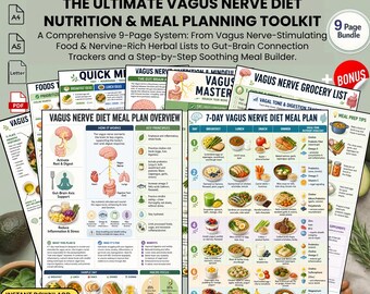 Vagus Nerve Diet Nutrition Meal Plan Printable PDF Food List Grocery Digestion Tracker Guide
